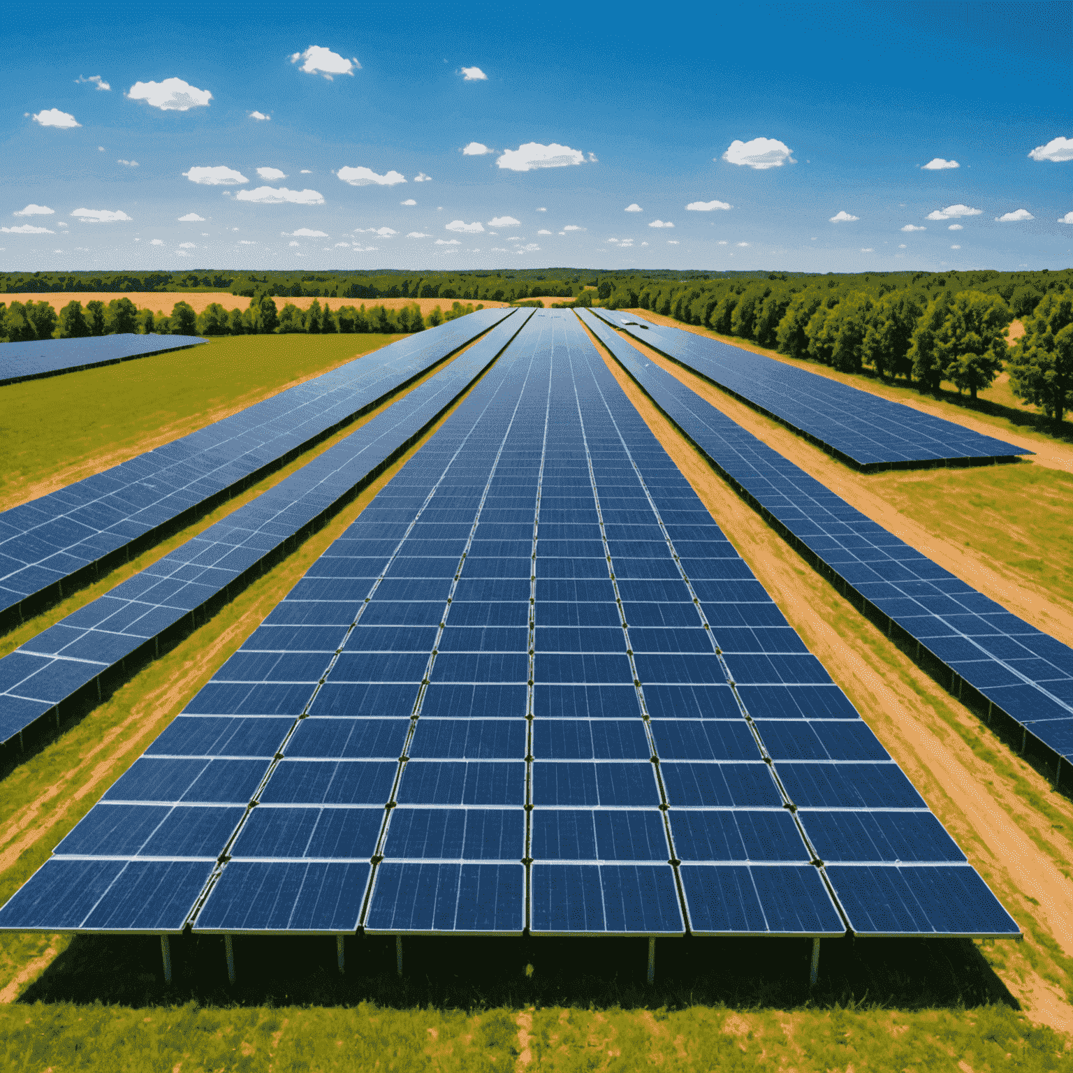 Ein Feld voller Sonnenkollektoren unter einem strahlend blauen Himmel, symbolisiert die helle Zukunft der Solarenergie