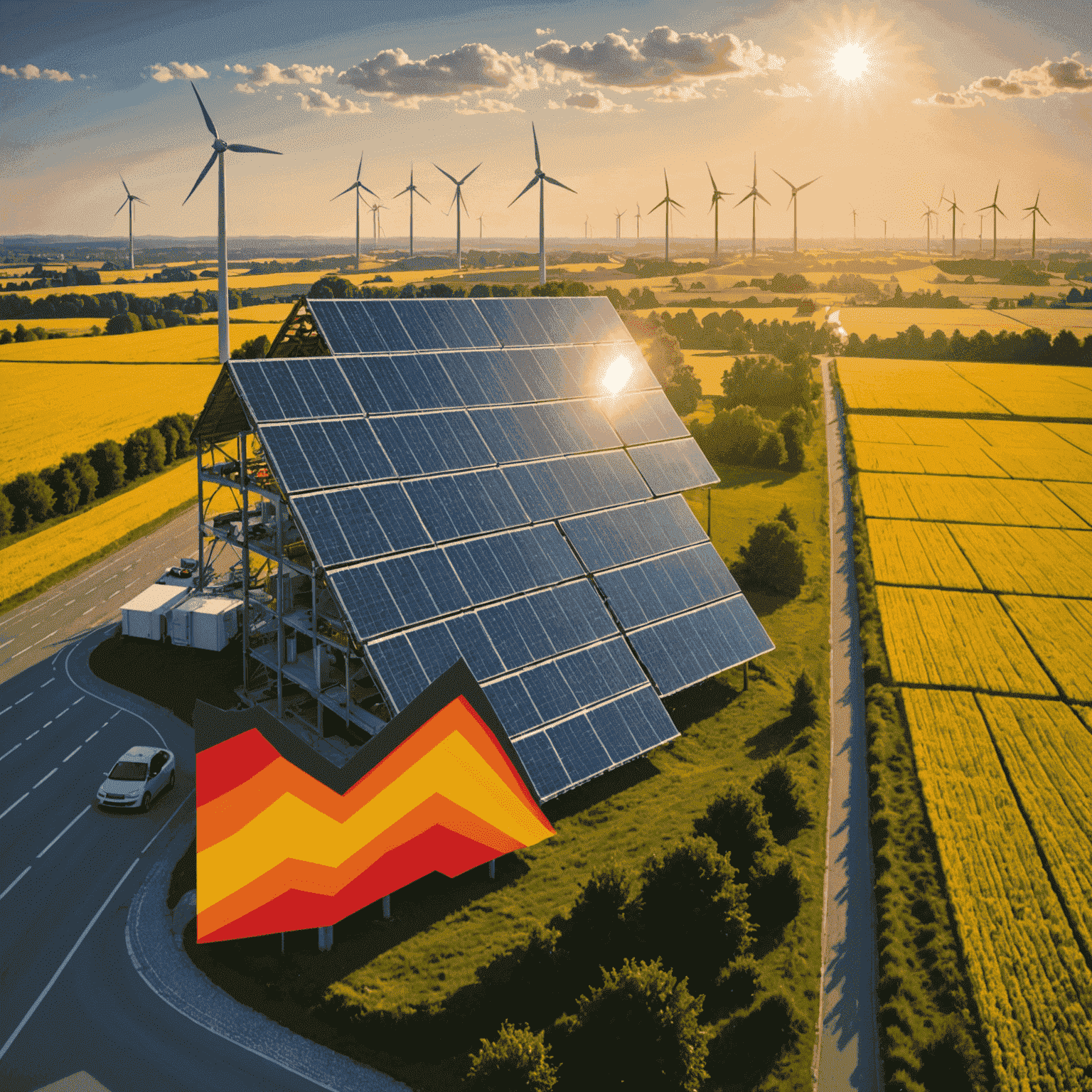 Grafik, die den Anstieg der Solarenergieproduktion und die Abnahme der CO2-Emissionen in Deutschland über die letzten zwei Jahrzehnte zeigt