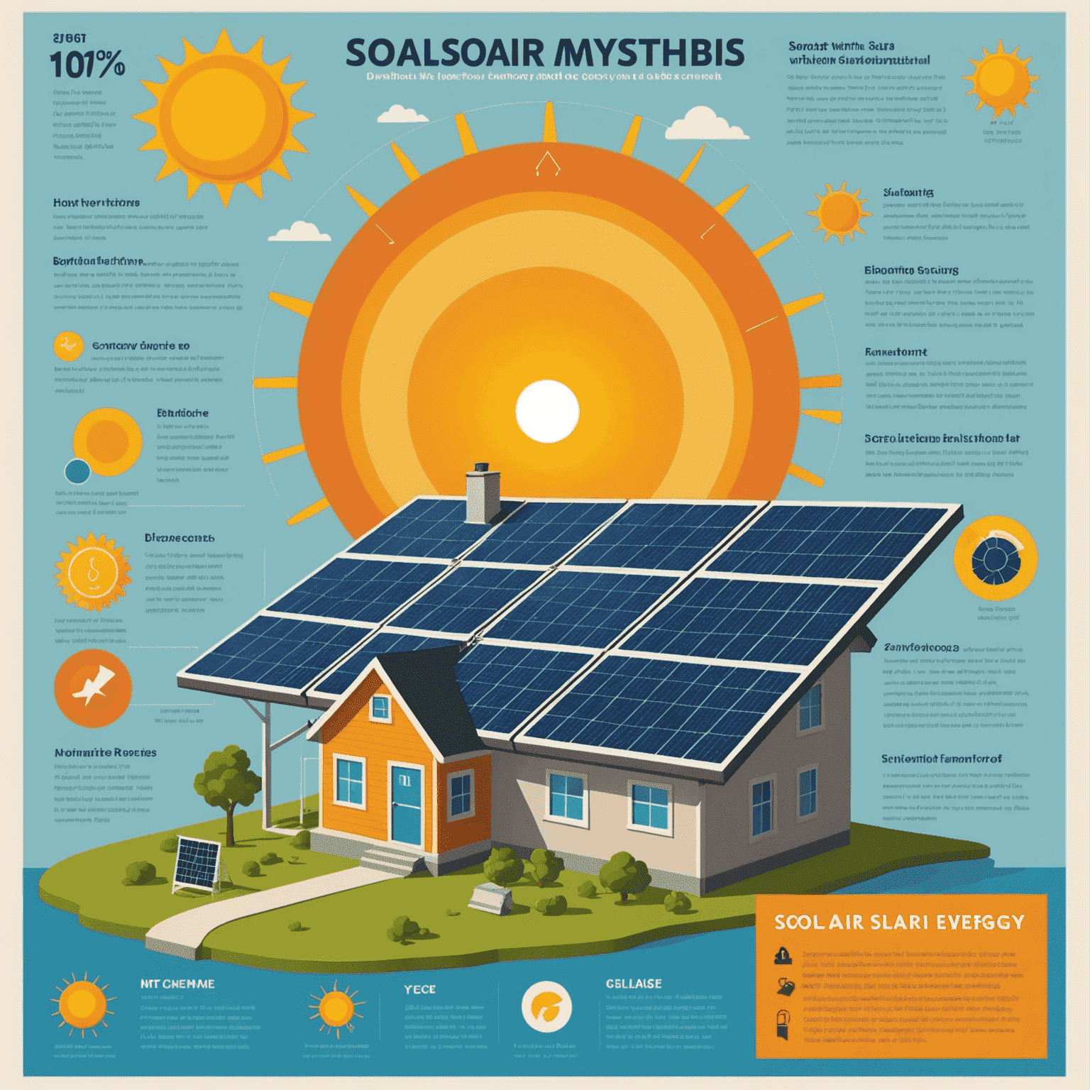 Infografik, die gängige Mythen über Solarenergie entlarvt und Fakten gegenüberstellt